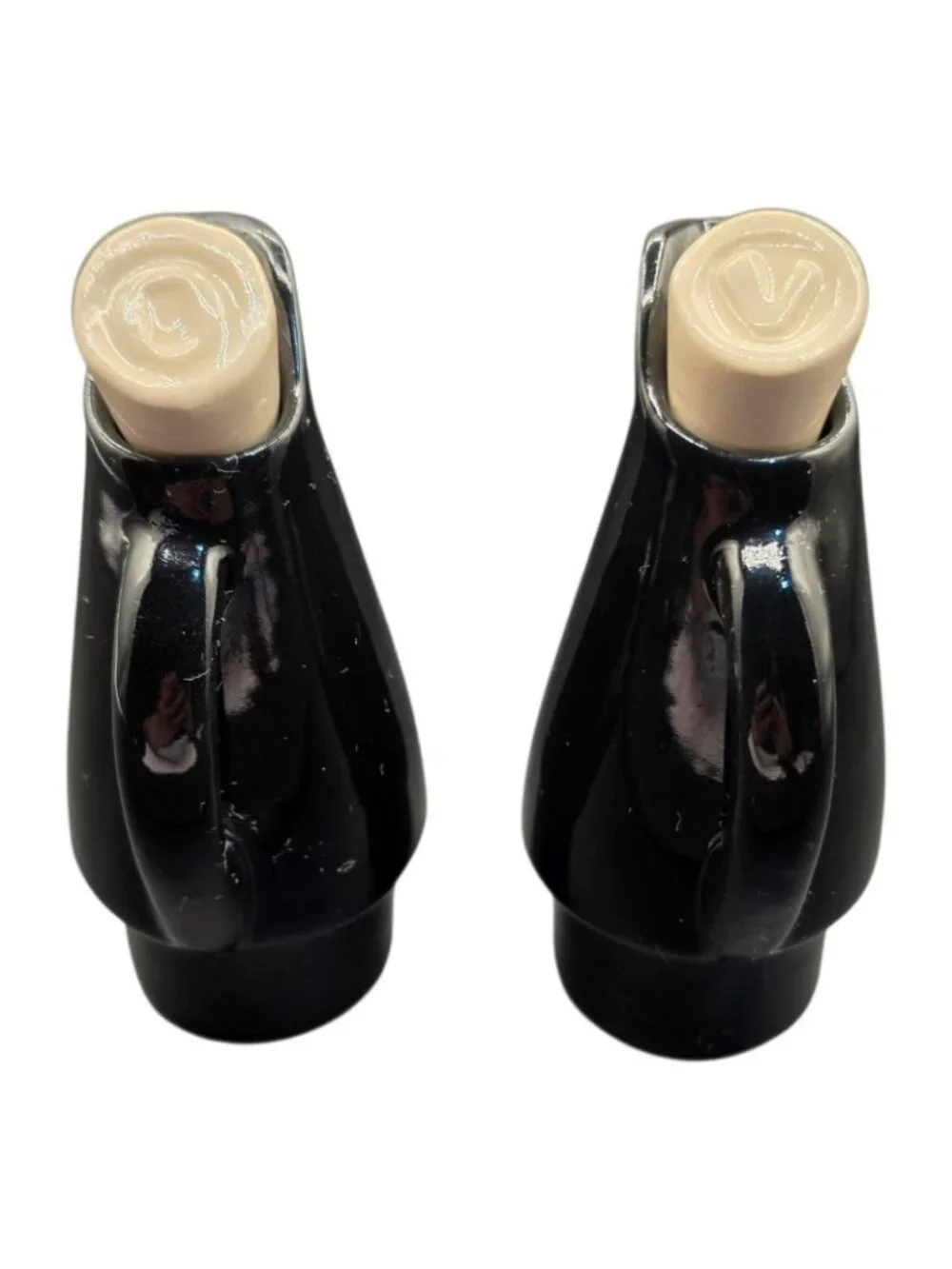Vintage USA Shawnee Pottery #984 Oil And Vinegar Cruet Set Black White 5